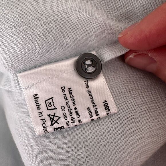 Eskandar Light Blue Boxy Linen Short Sleeve Front Pocket Round Neck Blouse Top 6 - Picture 9 of 12